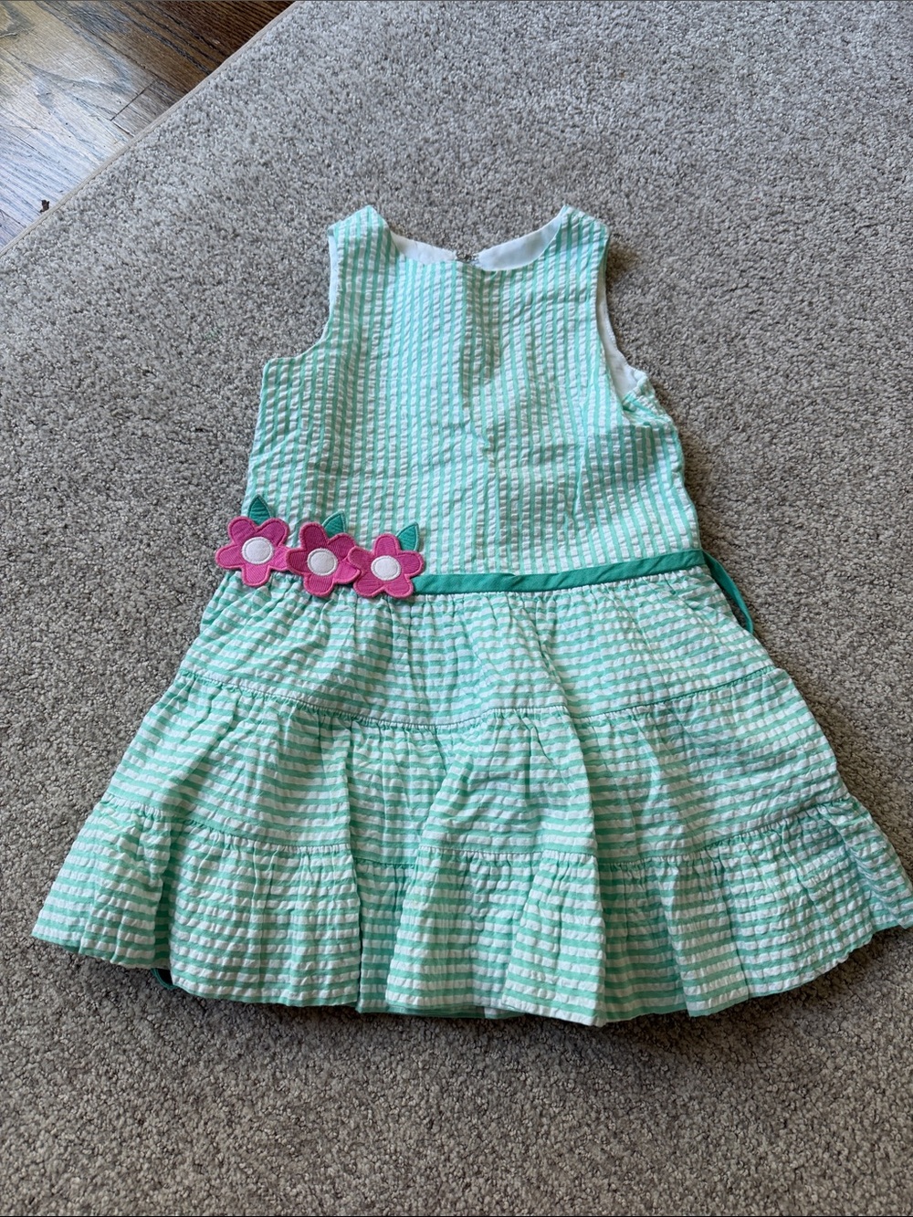 Florence Eiseman Girls' Mint Stripe Flower Belt Dress